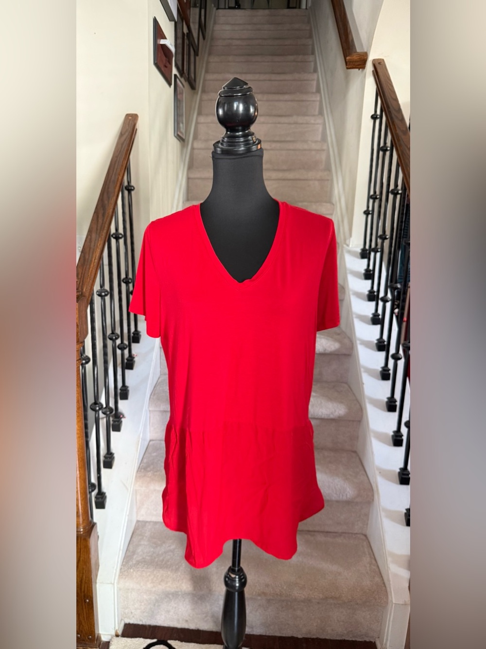 Premise Red V-Neck Tunic Top